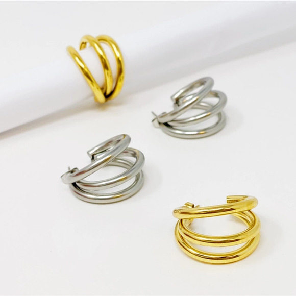 Triple the Layers Classic Earrings Gold Tone - Picture 7 of 8